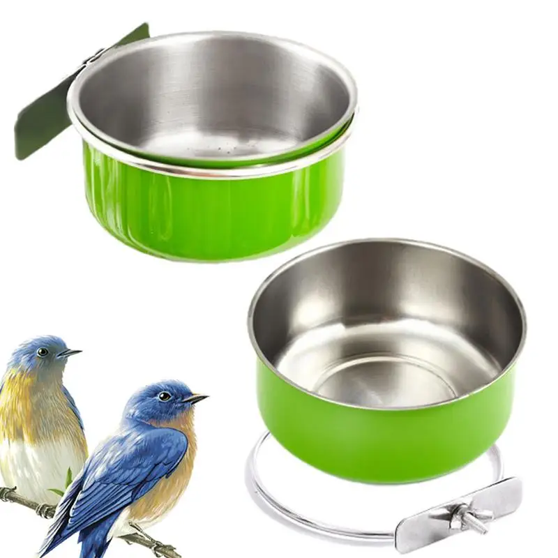 

Bird Water Feeder 2 pieces parrot food bowl Stainless Steel bird cage bowls removable feeding dish dispenser for parakeet birds