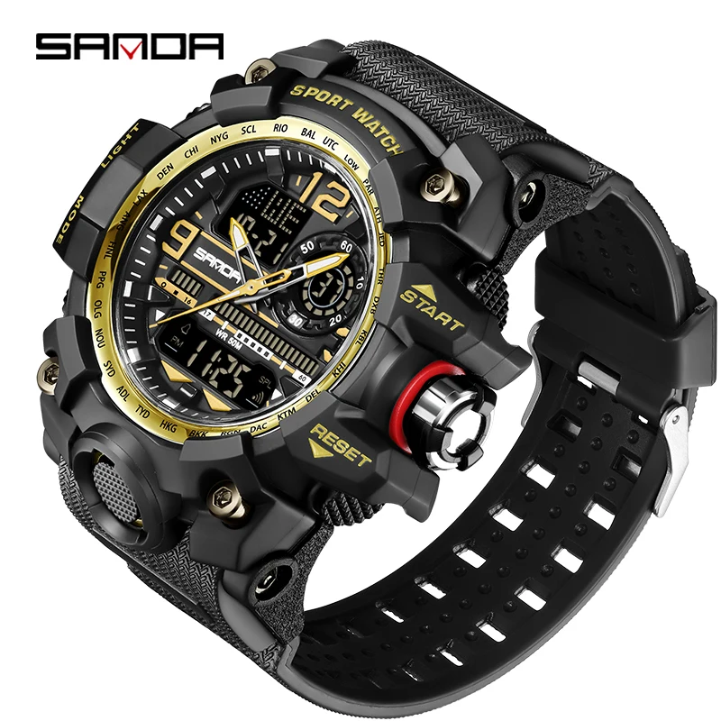

SANDA 3133 Men Watch Sport Waterproof reloj hombre Digital Wristwatches Display Alarm Clock Quartz Analog Electronic Watches
