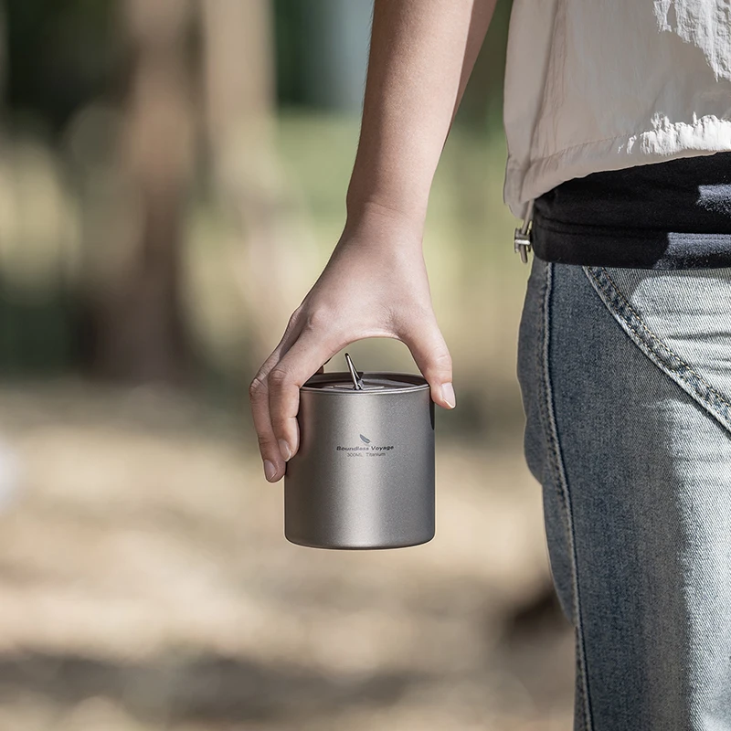 Boundless Voyage Titanium Double Walled Cups with Lid Stackable Metal Tea Coffee Drinking Mug Outdoor Portable Drinkware 4