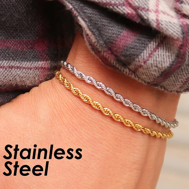 10 Pieces 3mm 5mm Rope Bracelet Stainless Steel Gold Color Rope Chain  Bracelet for Men or Women