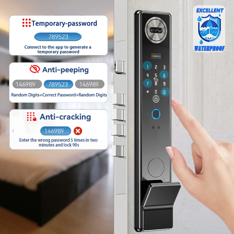 قفل باب ذكي مقاوم للماء ثلاثي الأبعاد للوجه Tuya ن...