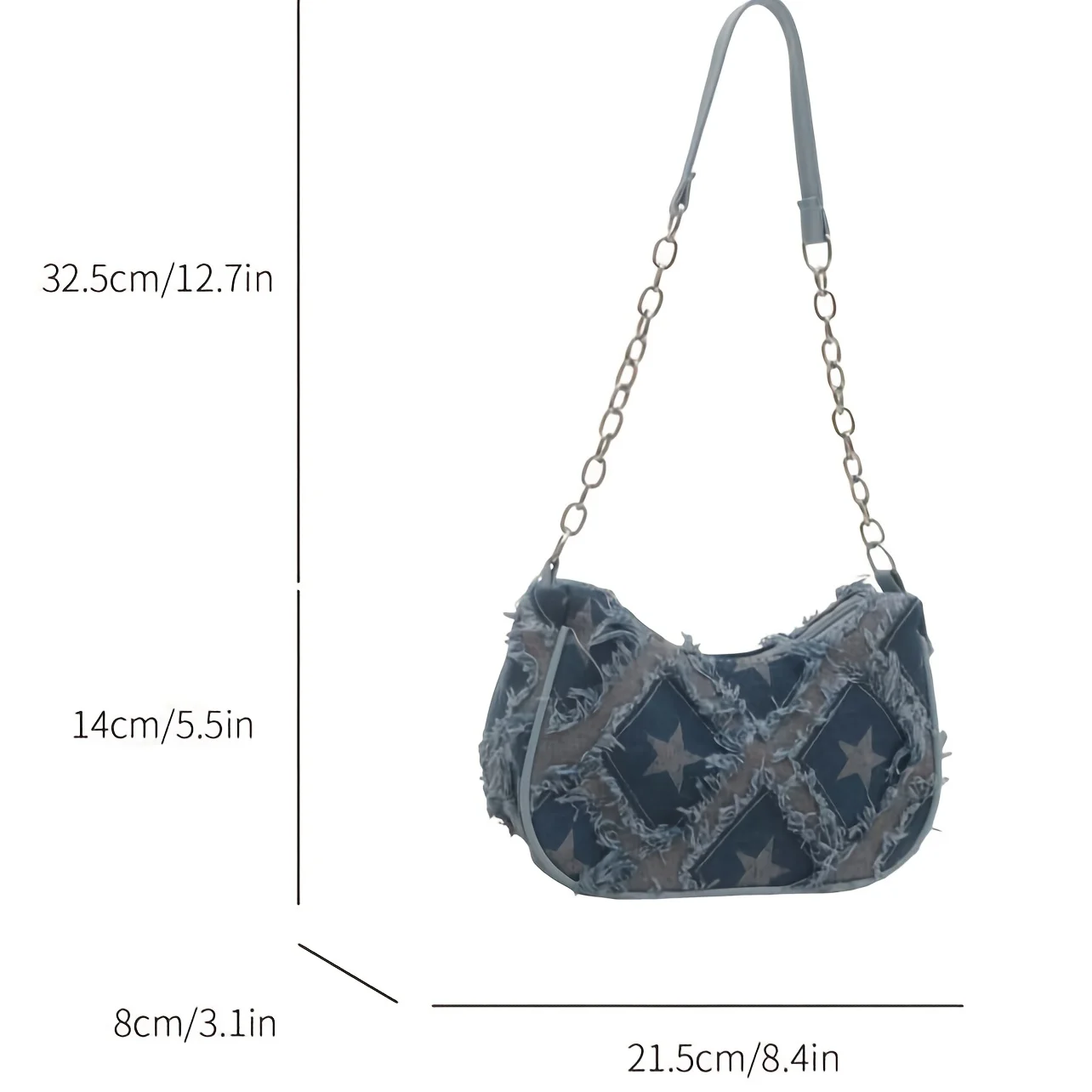 Women's Tote Bag with Star Pattern Blue Distressed Design, Golden-Tone Hardware, Stylish Handbag Shoulder Bag for Everyday Use