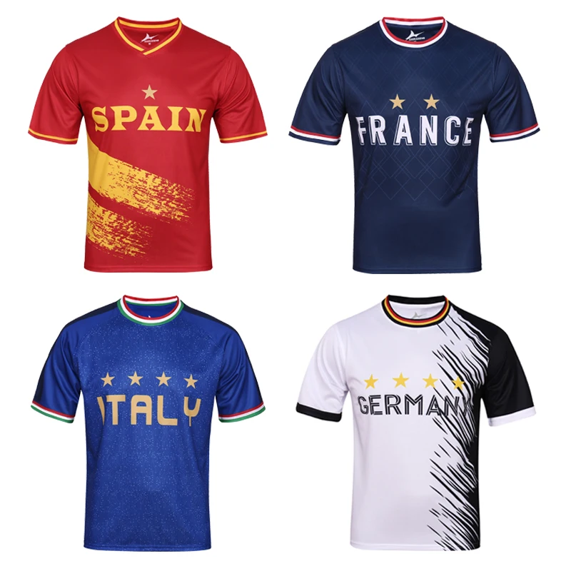 Soccer Jersey 24 European Soccer Jersey Italy France Germany Spain Football Shirts Short Sleeve for Men Quick drying