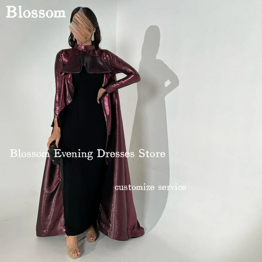 

Shiny Long Sleeves Jacket Saudi Arabia Prom Dresses Sheath Noble High Neck Evening Dress Wedding Party Gown فساتين مناسبة رسمية