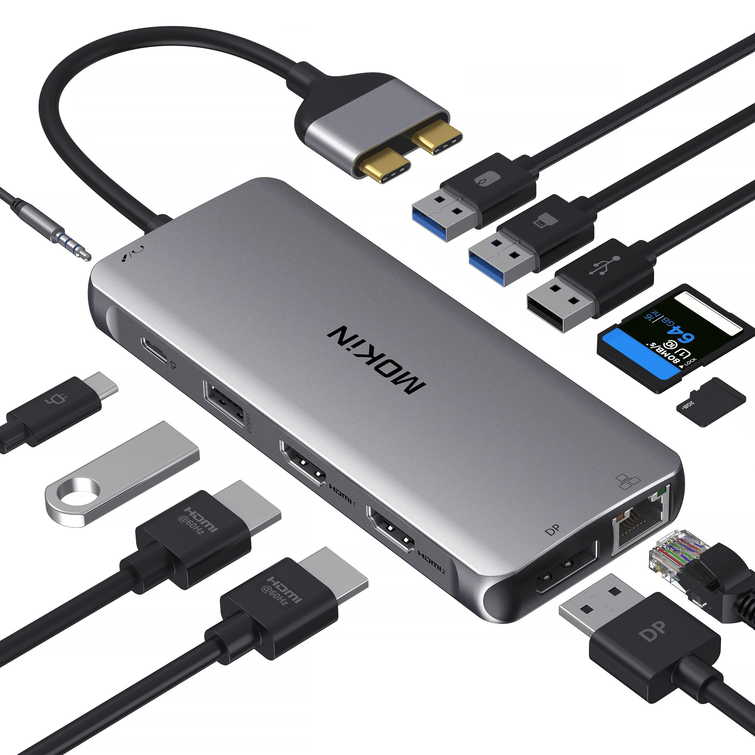 

Адаптер для ноутбука MacBook Pro Air Mac USB 3,0 RJ45 SD/TF Dual 4K HDMI