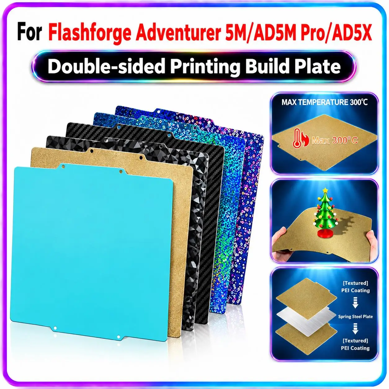 Double-Sided 3D Printer Build Plate with Magnetic Spring Steel - 235x235mm