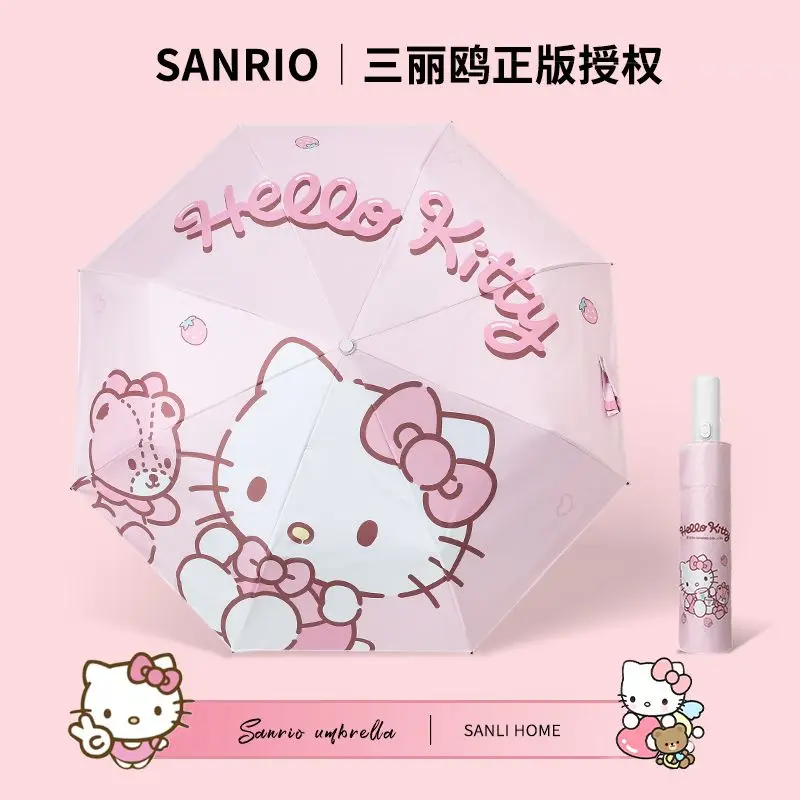 

Милый Зонт Hello Kitty, новинка, кавайный аниме Sanrio, полностью автоматический зонт для девочек с сердечками, мультяшный, для студентов, защита от солнца, подарок для ребенка