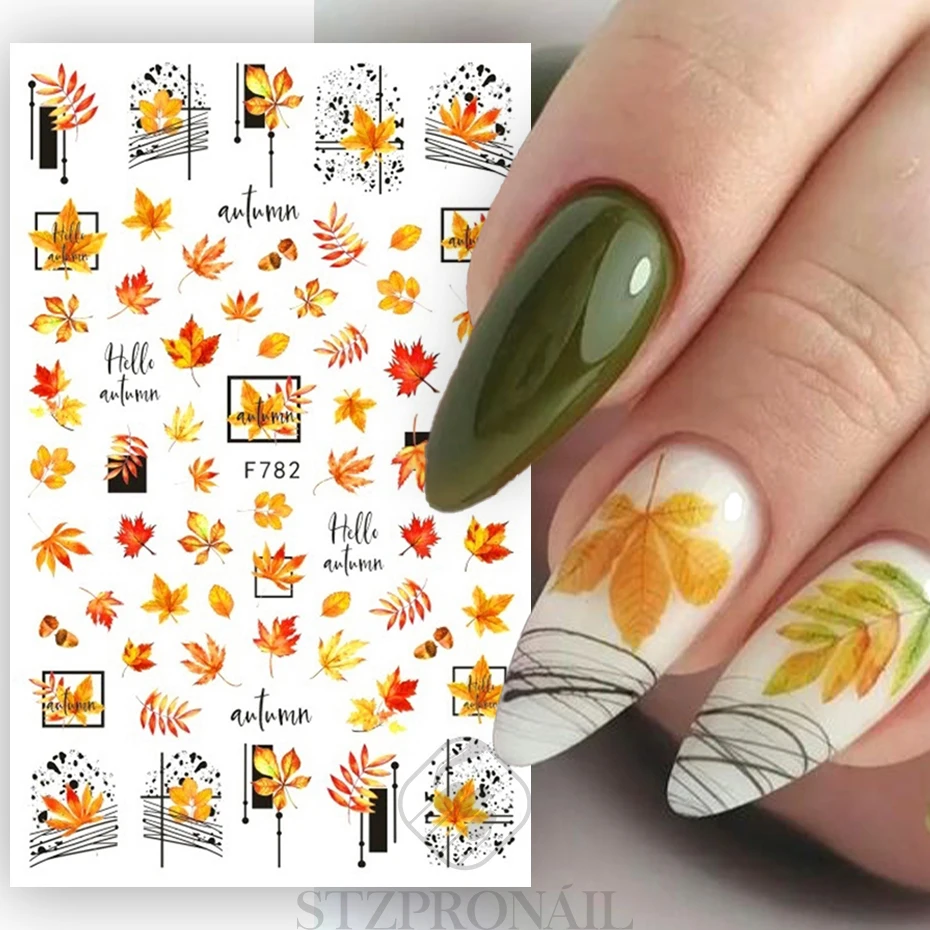 Description Picture 3 of item3D Maple Leaf Nail Art Sticker Gold Autumn Line Adhesive Slider Design Polished Decal DIY Manicure Decoration Accessories Tips