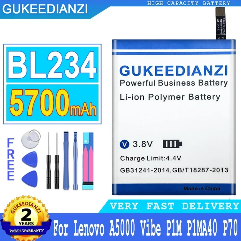 

GUKEEDIANZI Battery for Lenovo, Big Power Battery, 5700mAh, A5000 Vibe, P1M, P1MA40, P70, P70t, P70-T, P70A, P70-A, BL234