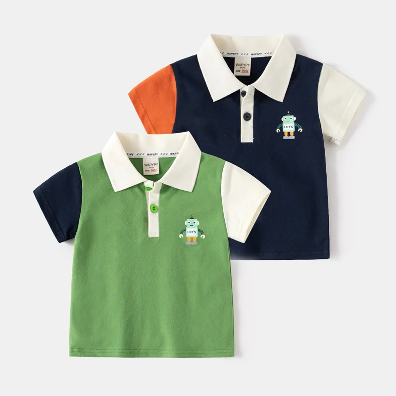 

Детская короткая летняя одежда, рубашка-поло с короткими рукавами и мультяшным рисунком для мальчиков