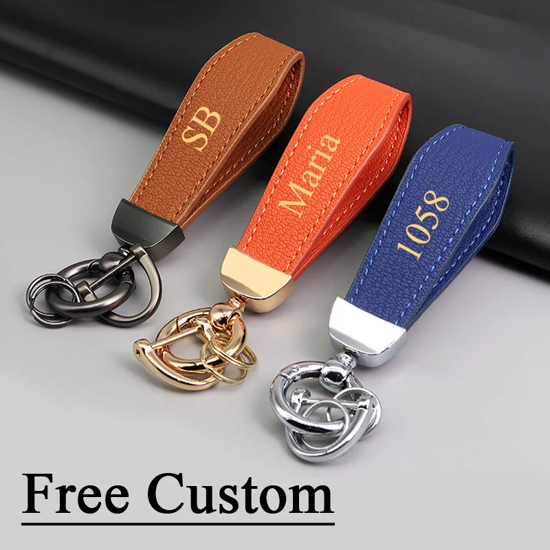 Free Letter High Quality Fashionable Lamb Pattern Leather Car Keychain Simple Anti Loss Moisture Brand Metal Keychain