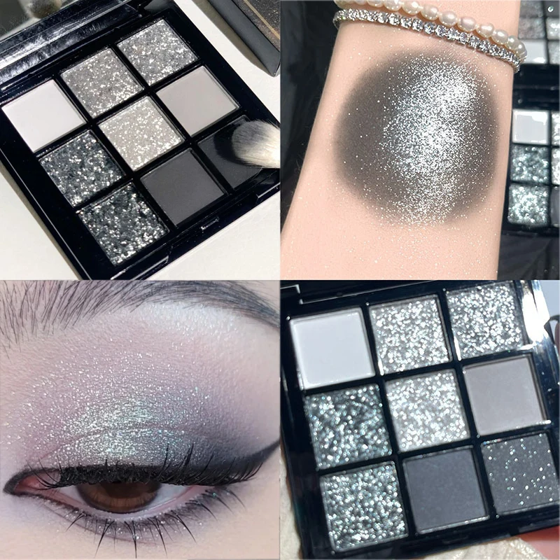 Gray Black Matte Eyeshadow Palette Pearlescent Sequin Glitter Cool Toned  Punk Smokey Eye Pigment Lasting Eyes Makeup Cosmetic - AliExpress