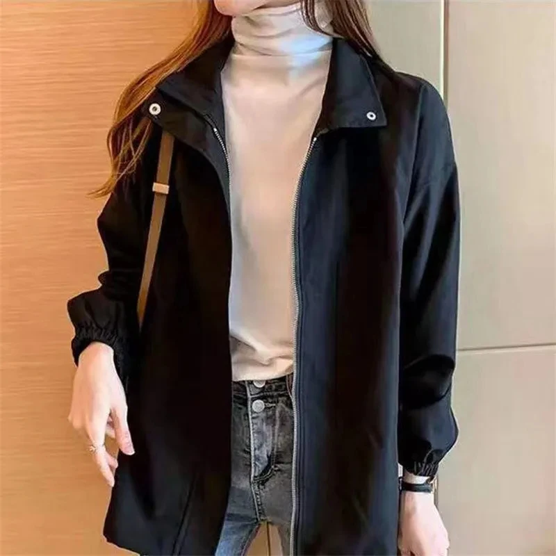 

High-End Black Jacket Women's Spring Autumn Windbreaker Korean College Long-Sleeved Coat Top 2023 New Students Baseball Uniform