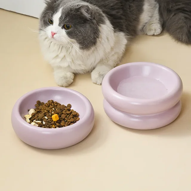 Cat Bowl Ceramic Cat Bowl Dish Pet Bowl Donut Shape Cat Food Bowl Anti-Fall Flip Bowl Non-slip Multiple Colors Shapes Snack Bowl