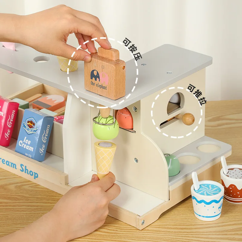 Wooden Children's Early Education Simulation Ice Cream Sell Shop Boys and Girls Play Home Kitchen Toys