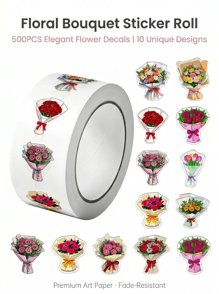 1 롤 (500Pcs) 예쁜 꽃 선물 스티커 2.5cm/1.0 ``10 디자인 데칼 Diy 장..