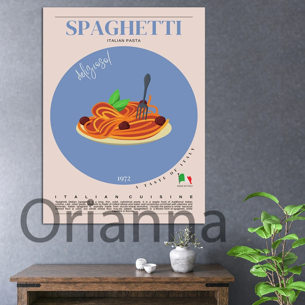 

Spaghetti Poster Retro Style | Italian Cuisine Wall Art | Italy Food Prints|Modern Kitchen Decor | Food Design Art Prints Canvas