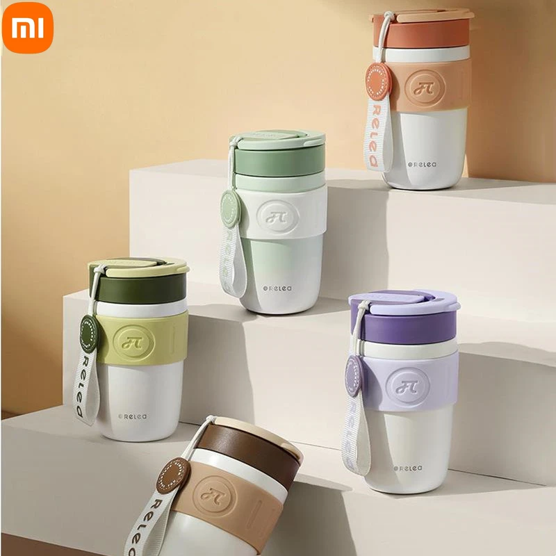 Xiaomi Tazza Termica In Acciaio Inossidabile Da 400Ml Manico Portatile Tazza Carina Regalo Per Ragazze Tazza D'Acqua In Paglia A Tenuta Stagna Tazza D