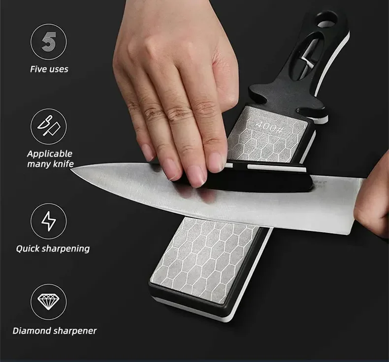 Description Picture 2 of item5 in1 Knife Sharpener Diamond Bars 400/1000 Multi-Tool Kitchen Knives Tungsten Steel Ceramic Grinding Double-Sided Whetstone