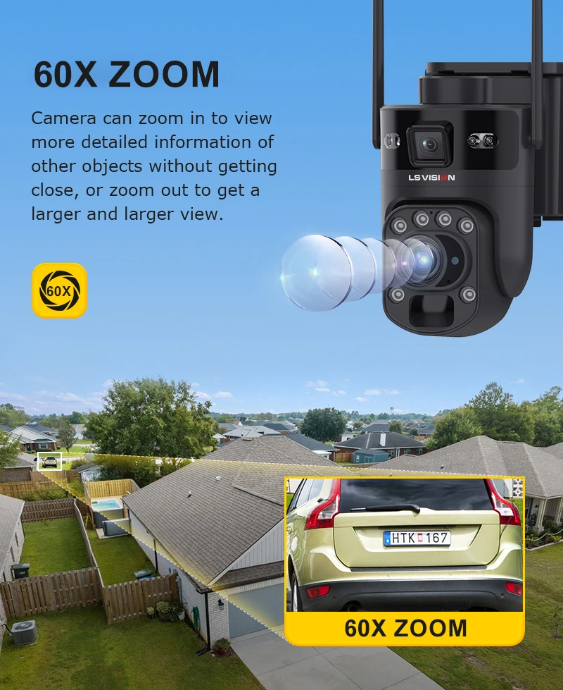 6K 12MP 4G SIM Solar Security Camera 60X ZOOM Dual Lens 360° View Outdoor WiFi I