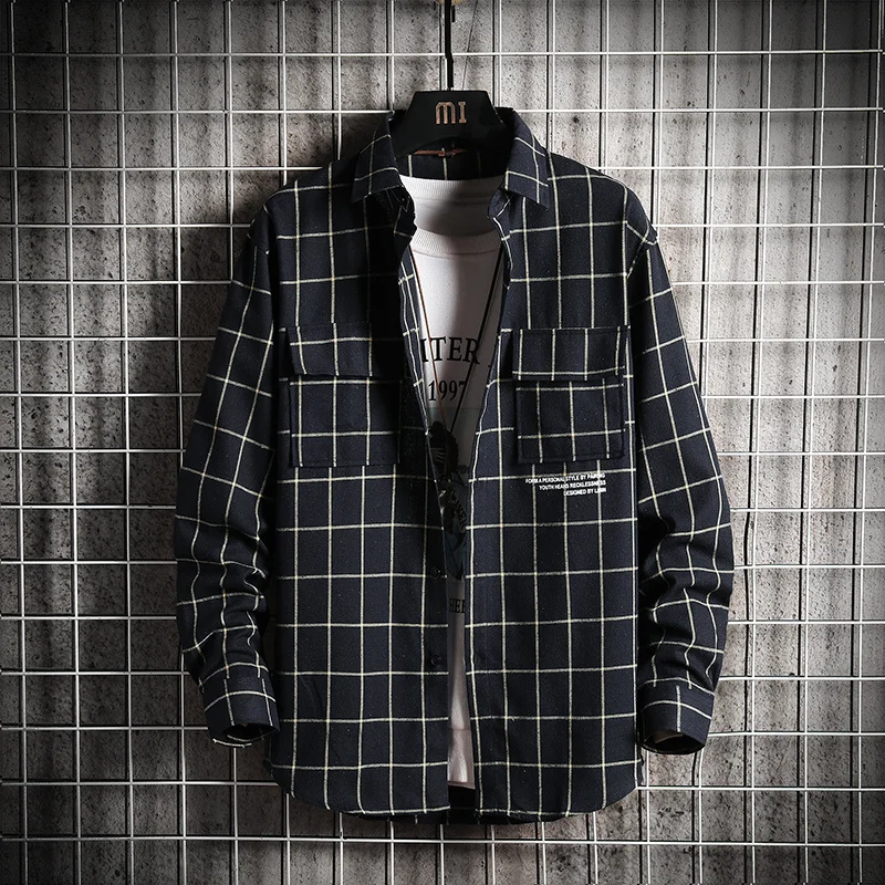 

Autumn 2024 Print Plaid Shirt Men Cotton New Casual Long-sleeve High Quality Man Clothes Button Up Large Size