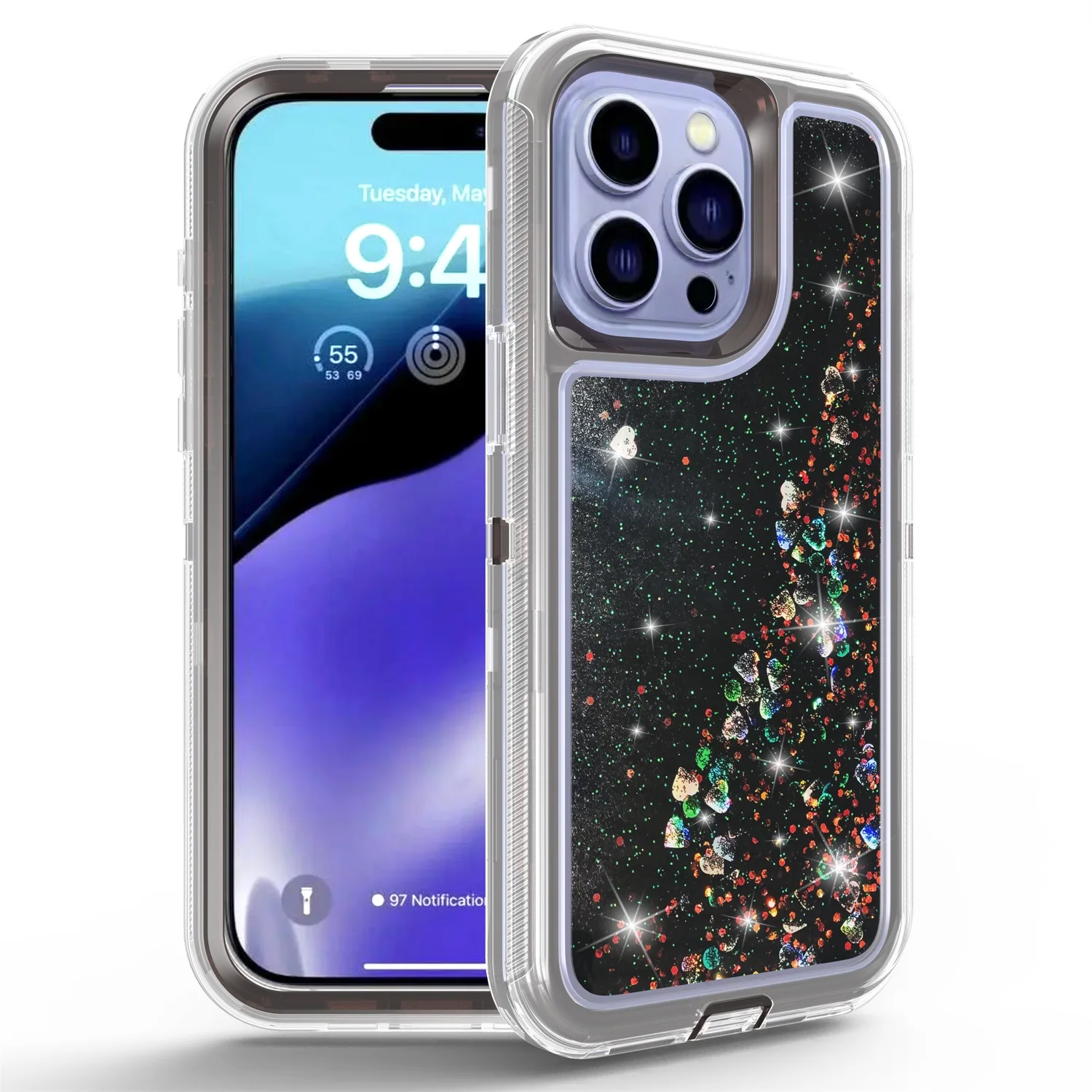 Enhanced Liquid Glitter Gradient Quicksand Hybrid Case with Military Grade Protection