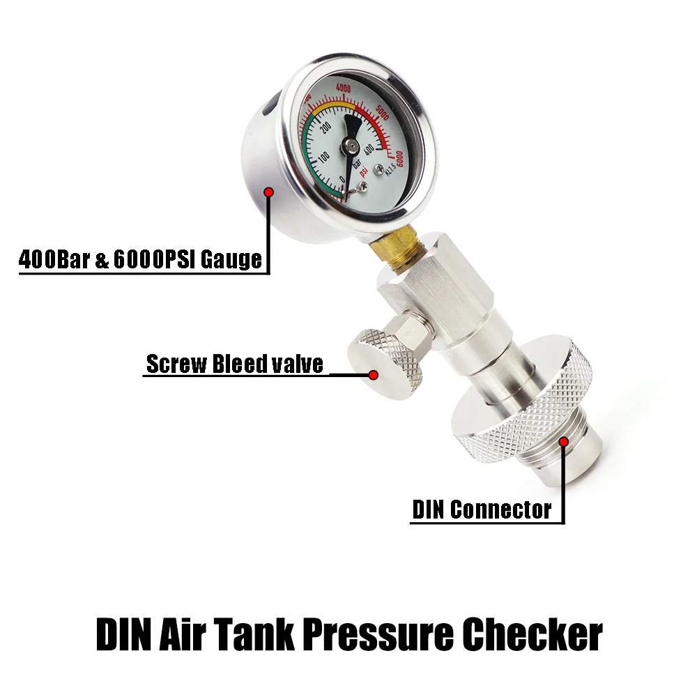 DINAirTankPressureCheckerWithGaugeFor230Bar300BarScubaDivingCylinderPressure