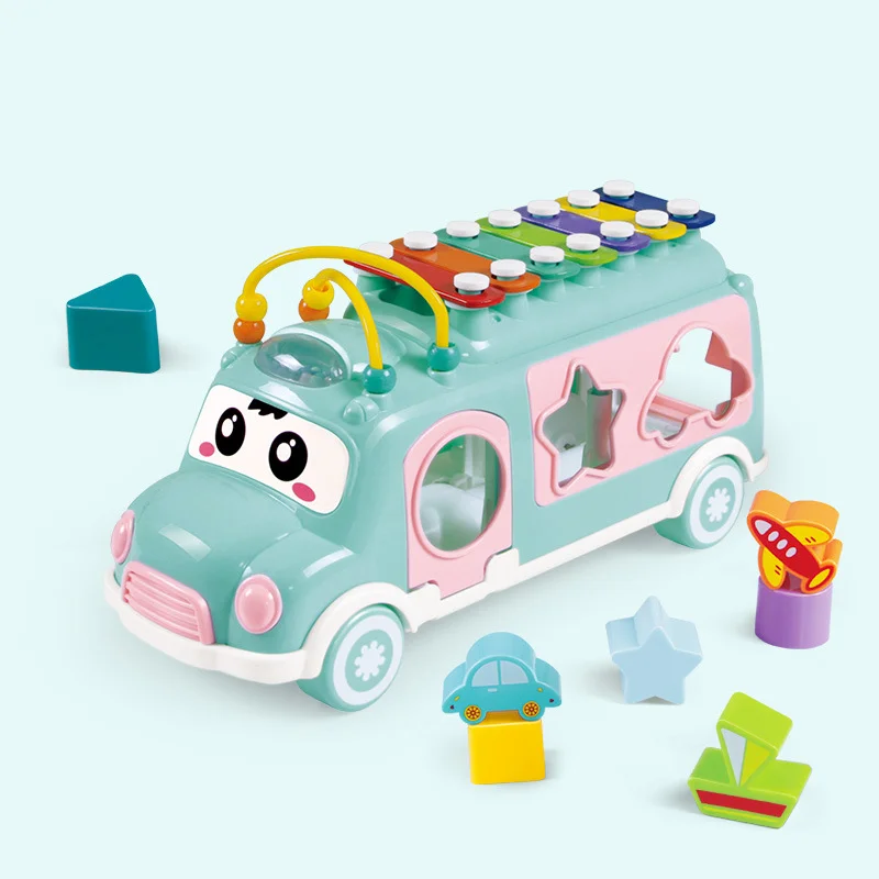 Children's Bus Piano Knocking Puzzle Early Education 0-3 Year Old Baby Music Enlightenment Multi functional Hand Knocking Toy 6
