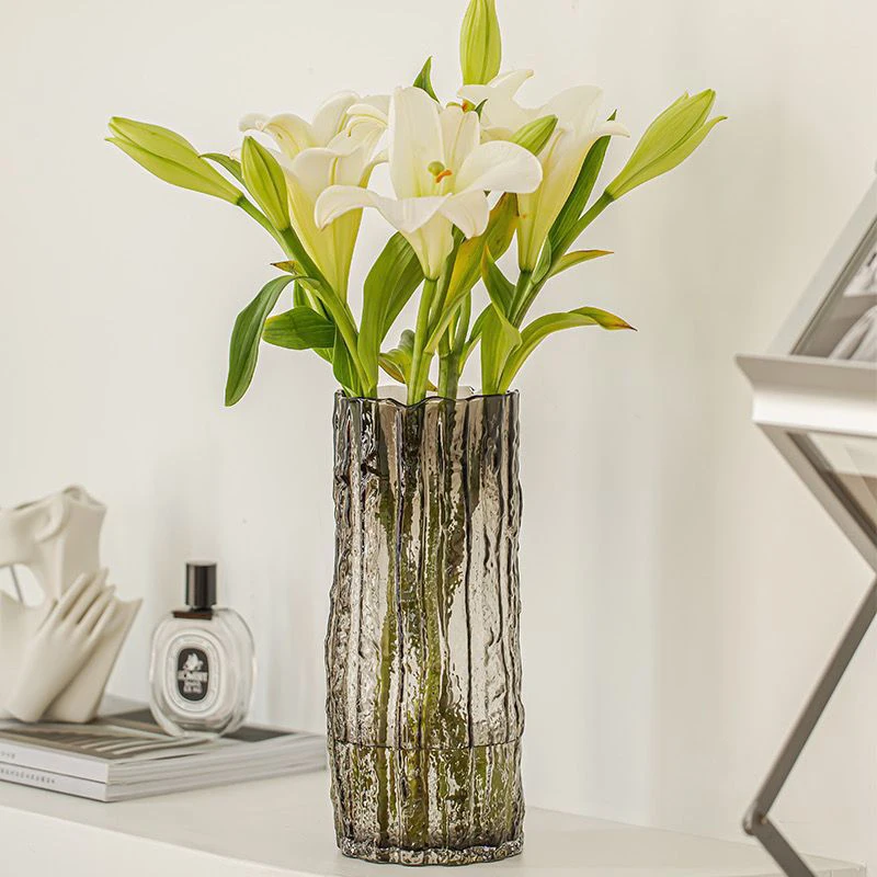 Nordic Minimalist Wind Glacier Vase Glass Transparent Flower Arrangement Rose Flower Living Room Dining Table Decoration Bottle 3