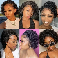 Perruque coupe lutin Transparent dentelle avant perruque de cheveux humains court crépus bouclés Bob perruques brésilien vague d'eau perruques de cheveux humains pour les femmes 6