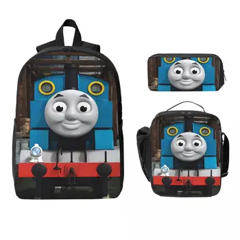 3Pcs T-thomas And Friends School bags Set for Kids Pencil Boxes Backpack Sets with Lunch Box For School Students Daypack 1