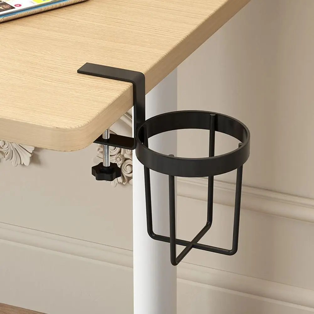 Home Clip On Table Cup Holder Horizontal Vertical Mount Anti Spill Office Desktop Mug Rack Metal Clamp Water Bottle Storage Tray 4