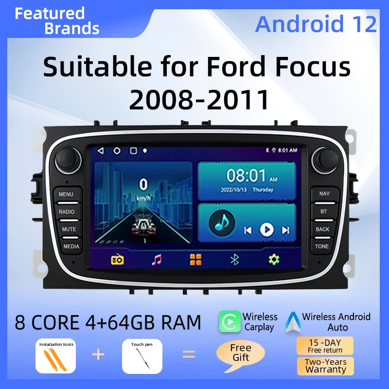 

8G 128G Carplay Android 12 для Ford Focus Mondeo Kuga C-MAX Galaxy автомобильное радио мультимедийный плеер аудио стерео GPS RDS