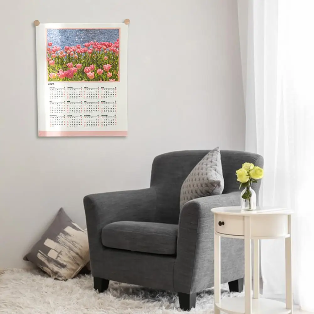 2024 Calendar Wall Tapestry Calendar 2024 Exquisite Pattern Wall Tapestry Soft Cloth Rich Color Easy Install for Hanging