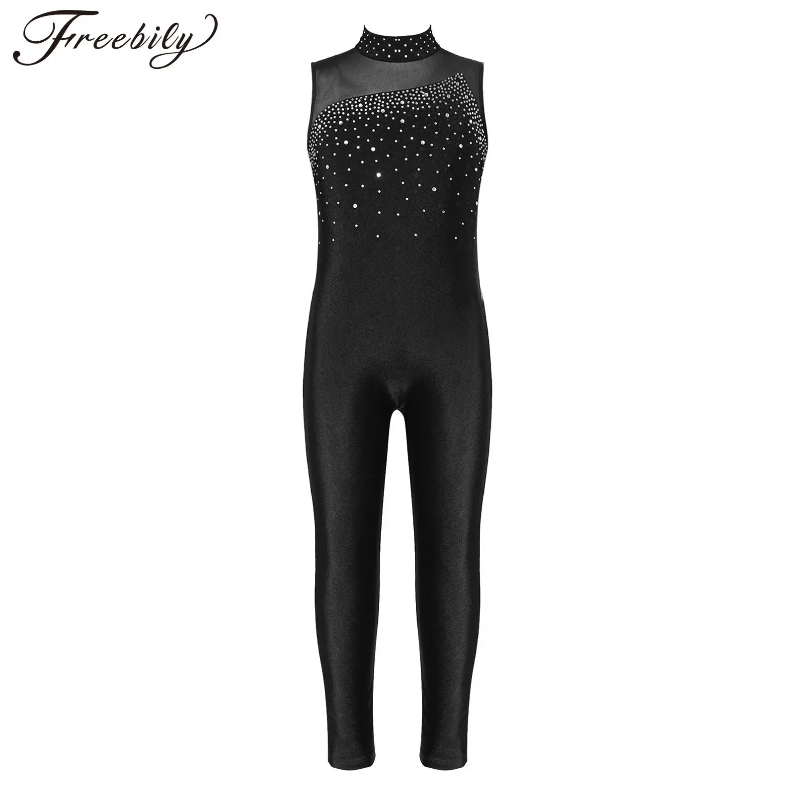 

Kids Girls Ballet Dance Jumpsuit Sleeveless Rhinestone Gymnastics Workout Leotards Figure Ice Skating Dance Bodysuit Costumes