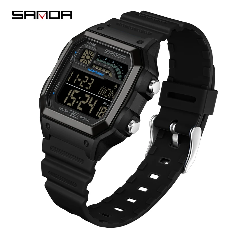 Men's Luxury Digital Wristwatch with Luminous Dial and Waterproof Features