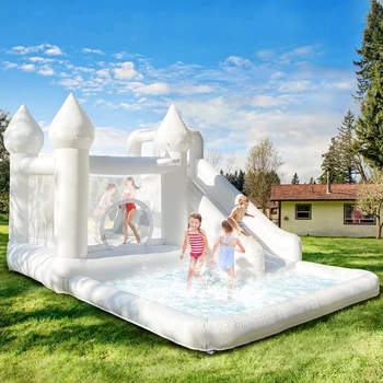 White Inflatable Bounce House with Slide 1