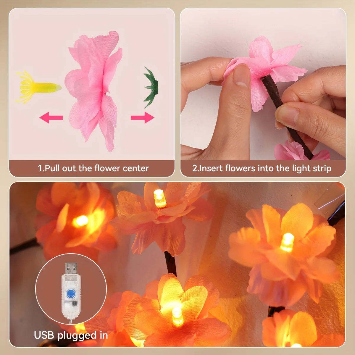 Cherry Tree Branch Lights USB Powered Blossom Branch Decoration Night Lights for Home Wall Cherry Enchanted Willow Vine Lights