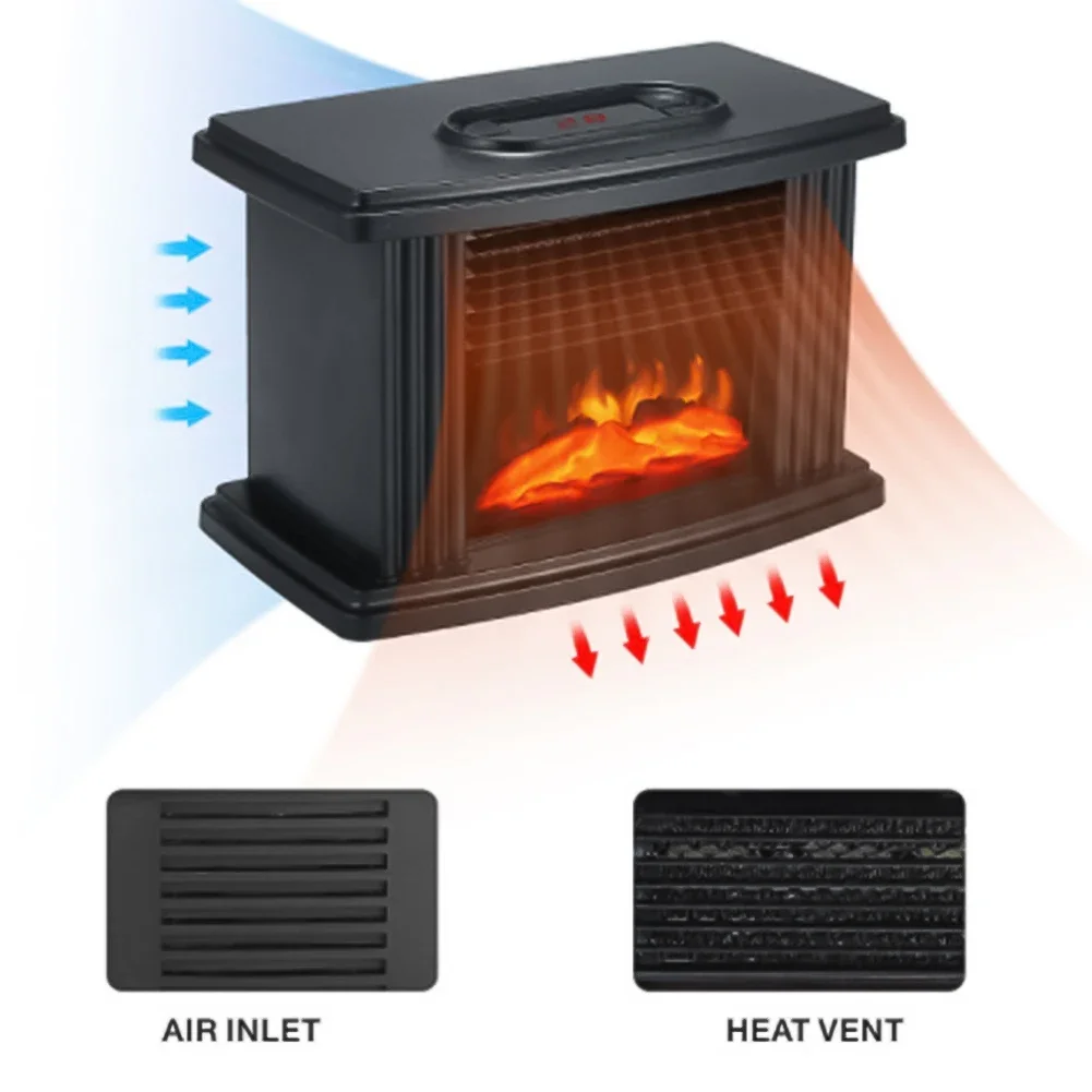 1000W Electric Fireplace Heater With Remote Control Flame Heater Indoor Space Stove Portable Desktop Hot Fan Winter