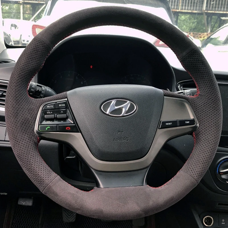 

Custom Car Steering Wheel Braid Cover Soft Suede 100% Fit For Hyundai Elantra 4 2016 2017 2018 Solaris Accent Car Accessories