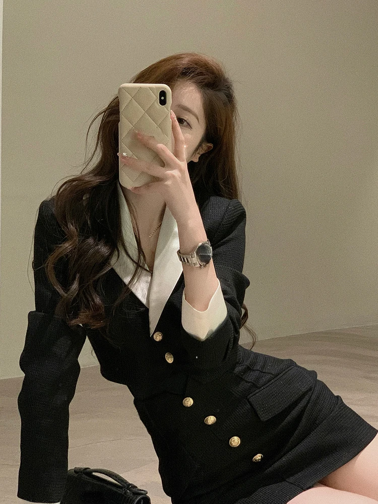 Black Y2k Mini Skirt Set Women Casual Korean 2 Piece Dress Set Crop Tops Jacket Tops + Short Skirts Elegant Suit 2022 Autumn New 5