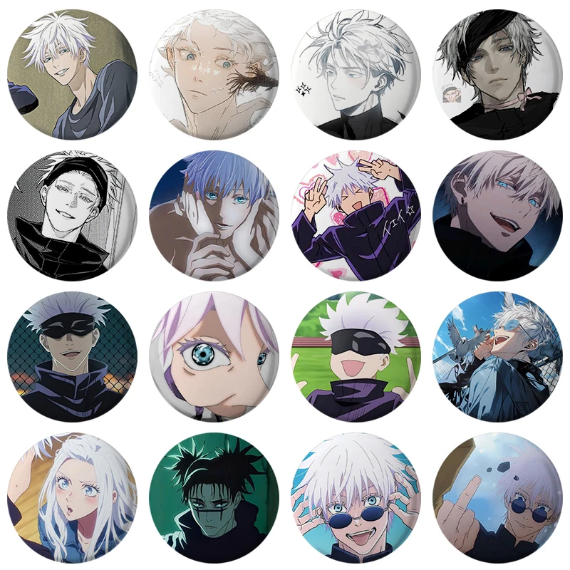 Metal pins 58mm Anime Jujutsu Kaisen gojo satoru Pins Cartoon Cosplay Badges Handmade Tinplate Brooch Backpack Chest Ornament Gift