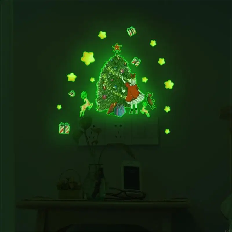 R0JD Festive Christmas Wall Sticker Glow Girl Decal Window Switches Decor