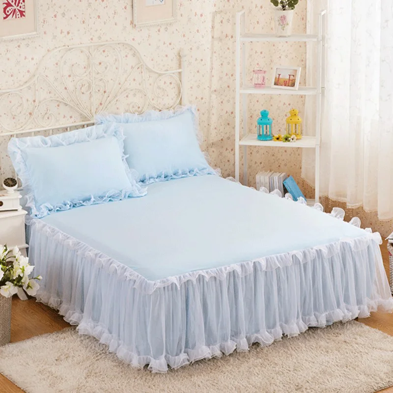 1pcs Elegant Princess Bed Skirt Non-slip Mattress Cover Ruffled Lace Bed Skirt Bedsheet Protector Bedspread No Pillowcase