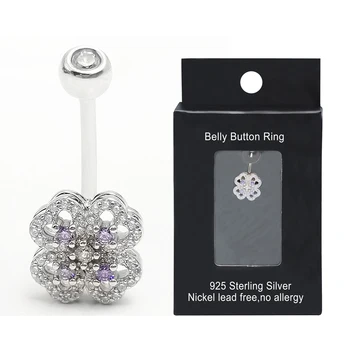 925 sterling silver 14G Belly Button Rings whirligig Navel Ring CZ Body Piercing Jewelry