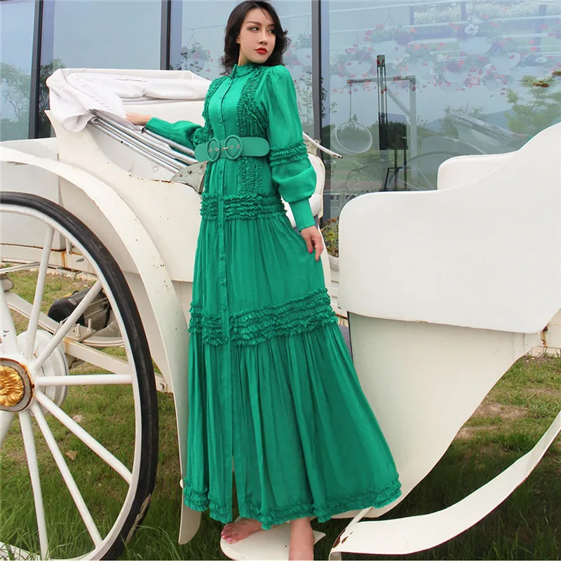 

High Quality Summer New Fashion 2023 Women's Long Sleeve Cascading Ruffles Solid Color Belt Camis 2 Piece Set Holiday Long Dress