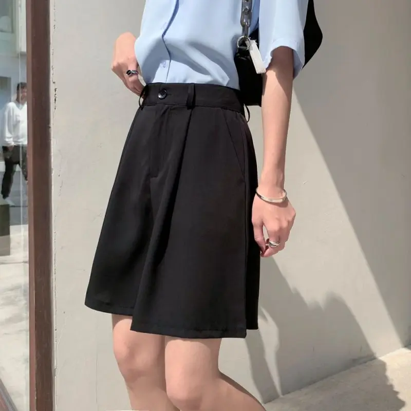 High Waist Straight Solid Blue Color Casual Suit Women's Shorts Clothing 2022 Summer Korean Style Shorts Woman Clothes dolphin shorts Shorts