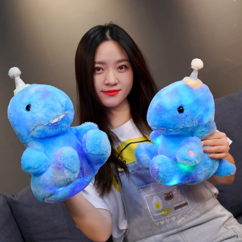 32cm Kawaii Glowing Light Blue Dinosaur Plush Toys Cute Cartoon Luminous Colorful Dino Plushies Pillow Doll for Kids Girls Gifts dinosaur track toy create a dino world road race magical flexible railway glowing track car for kids boys ages 3 12