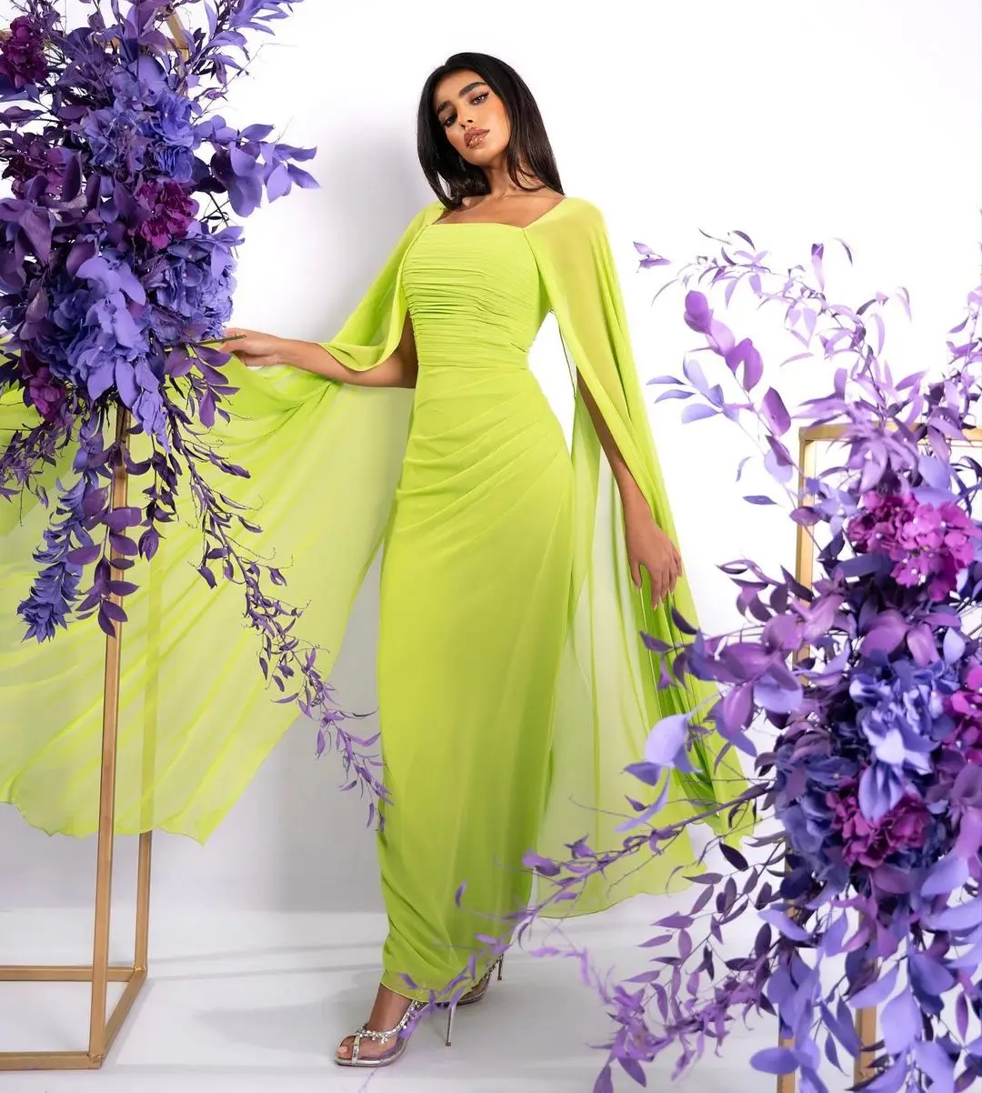 

Classic Chiffon Cap Sleeves Prom Dresses Square Neck Ankle-Length Elegant Arabia Women Evening Dresses 2023 فساتين مناسبة رسمية