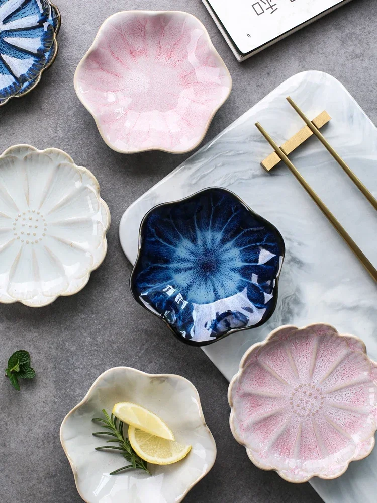 Sauce Plate 4.5 Inch Chinese Ceramic Refreshments Plate Spice Dish Dessert Plate Dipping Sauce Multi-purpose Ceramic Storage Tray